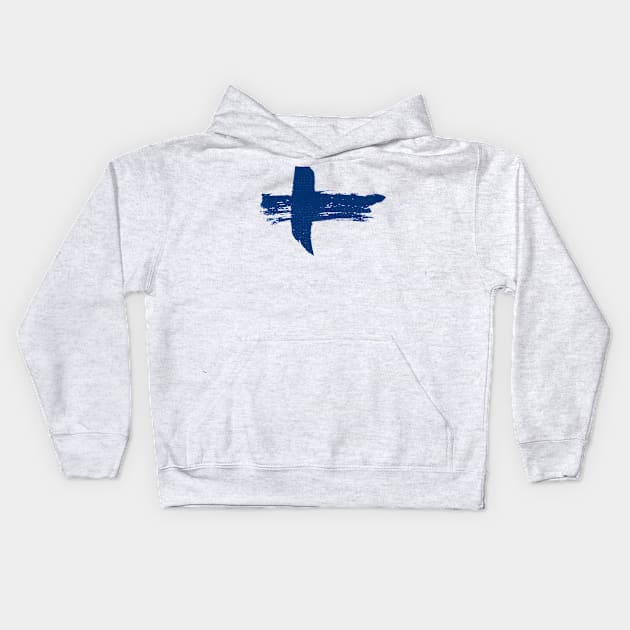 Finland Flag - Scandinavian Cross - Pencil Strokes Kids Hoodie by Nikokosmos